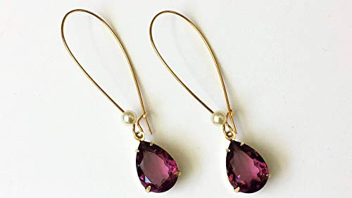 Swarovski Amethyst Crystal Earrings Vintage Purple Rhinestone Dangle and Drop Swarovski Amethyst Crystal Earrings Vintage Purple Rhinestone Dangle and Drop