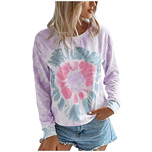 Gibobby_Sweatshirt Womens Sweatshirts Plus Size Women's Long Sleeve Tie Dye Shirt Tops Comfy Crewneck Pullover Sweatshirt Purple