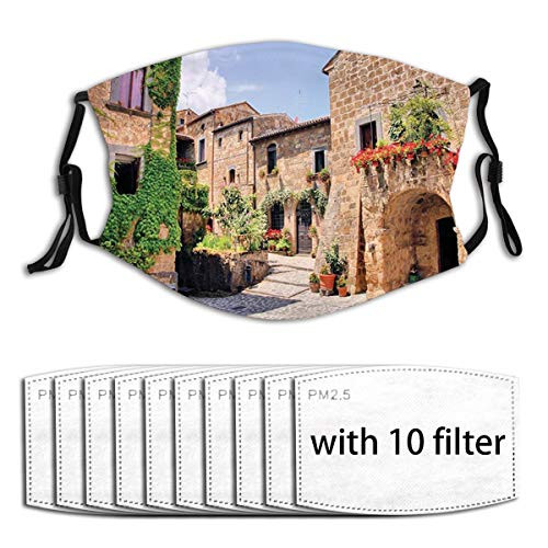 1 mask with 10 Filters Adults Italian Streets in Countryside with Traditional Brick Houses Old Tuscan Prints Mouth Cover for Women Face Mask Reusable Washable Cloth for Men 1 mask with 10 Filters Adults Italian Streets in Countryside with Traditional Brick Houses Old Tuscan Prints Mouth Cover for Women Face Mask Reusable Washable Cloth for Men
