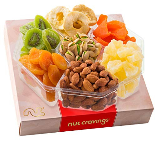 Easter Gift Baskets for Adults  and  Kids  Dried Fruit  and  Nut Platter  Red Box  XL Tray 7 Mix  - Gouremt Food Arrangement  Care Package Variety  Prime Birthday Assortment  Healthy Kosher Snack Tray