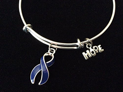 Blue Ribbon Awareness Expandable Charm Bracelet Dystonia Arthritis Colon Cancer