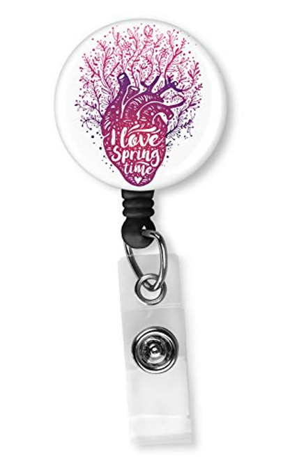 Blooming Anatomical Human Heart with Flowers Retractable ID Card Badge Holder with Alligator Clip, Name Nurse Decorative Badge Reel Clip on Card Holders