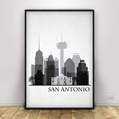 San Antonio Black and White Skyline  Texas  San Antonio City Poster  USA United States Cityscape  Art Print Poster  City Skyline Wall Art Home Decor  Living Decor  Unframed print