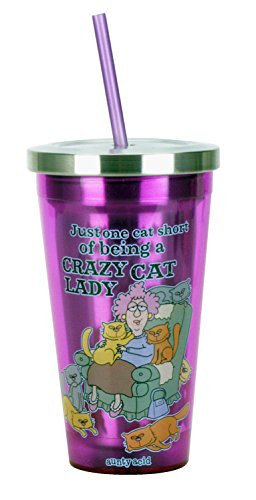 Spoontiques Aunty Acid Stainless Steel Cup with Straw  Purple
