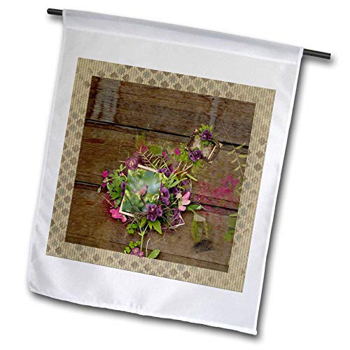 3dRose Image of Wren Bird in Flora Frame  Wooden Background  Purple  Pink - Flags  fl_339378_2