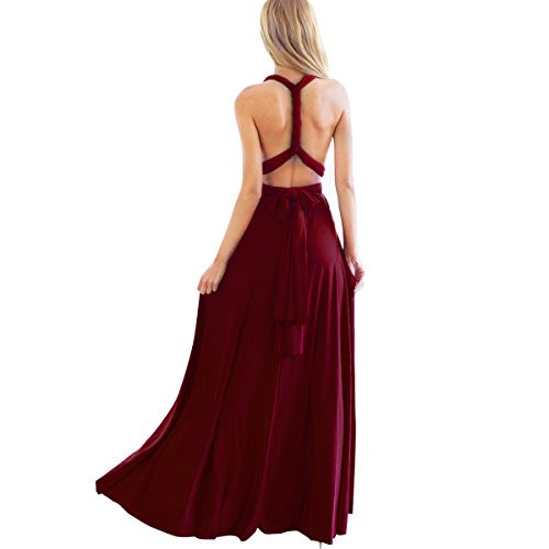 Women's Transformer Convertible Multi Way Wrap Long Prom Maxi Dress V-Neck Hight Low Wedding Bridesmaid Evening Party Grecian Dresses Boho Backless Halter Formal Cocktail Dance Gown Burgundy X-Small