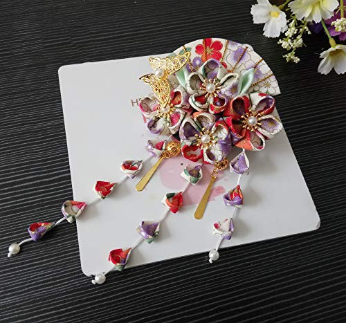 Sakura Fan Hairpin Hair Clip Tsumami zaiku Japanese for Kimono Yukata Bride  Red x Purple