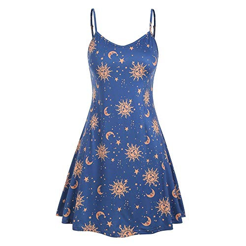 Aniywn Womens Summer Printing Spaghetti Straps Mini Dress Sexy Sleeveless Backless Swing Sundress for Summer Beach Blue