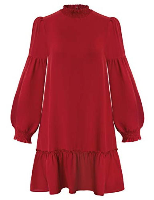 Women Tunic Dress V Neck Casual Loose Flowy Swing Shift Dress Size M Red Women Tunic Dress V Neck Casual Loose Flowy Swing Shift Dress Size M Red