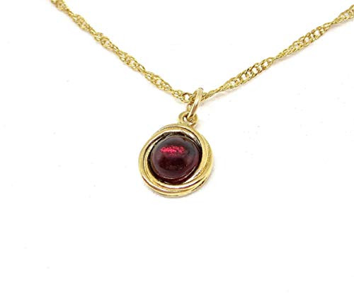 Garnet Necklace  Gold Necklace for Women  Round Red Stone Pendant  Chic necklace  Dainty Minimalist Circle Necklace  Handmade Bohemian Jewelry for Everyday Wear