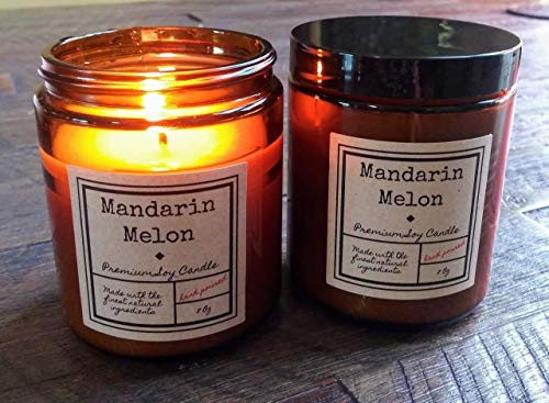 Mandarin Melon Soy Candle  8 oz Amber Reusable Glass Jar  Handmade in the USA with 100% Natural Soy Wax