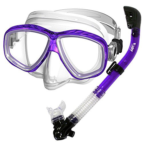 Promate Snorkeling Scuba Dive Dry Snorkel Purge Mask Gear Set  Purple