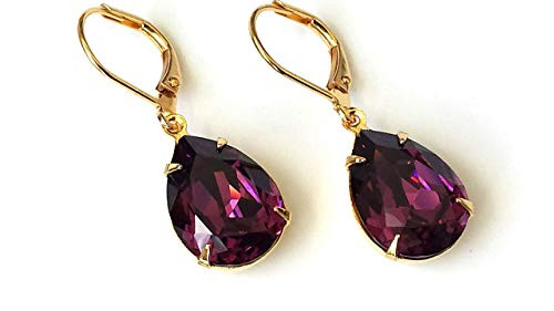 Swarovski Amethyst Crystal Earrings Vintage Purple Rhinestone Bridesmaids Dangle and Drop Jewelry Swarovski Amethyst Crystal Earrings Vintage Purple Rhinestone Bridesmaids Dangle and Drop Jewelry