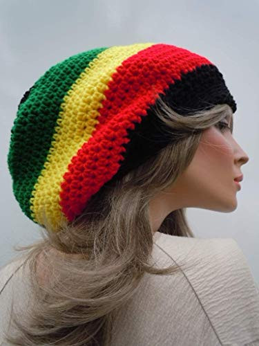 Ethiopian Colors  Rasta Hat  Dreadlock Tam  Rasta Tam Cap  Hippie Hat  Bag Hat  Black Red Yellow Green Hat  Jamaica Flag Colors