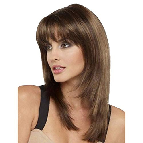 Women Short Natural Straight Wig Fudule Human Hair Wigs with Bangs Heat Resistant Synthetic Hair Full Hair Wigs Costume Wigs