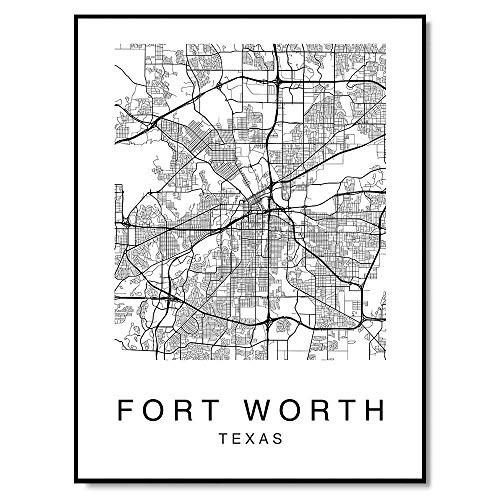 Fort Worth Map Wall Art Poster Print Texas USA City Map Street Black and White Fort Worth Map Wall Art Poster Print Texas USA City Map Street Black and White