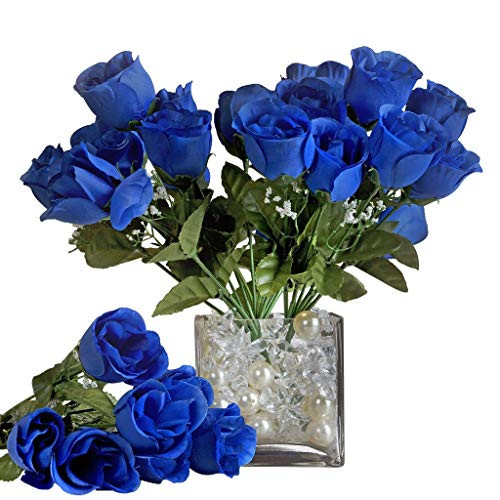 BalsaCircle 84 Royal Blue Silk Rose Buds - 12 Bushes - Artificial Flowers Wedding Party Centerpieces Arrangements Bouquets Supplies