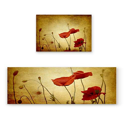 KRWHTS Vintage Red Poppy Flower 2 Piece Doormat Hallway Kitchen Runner Rug Carpet Non-Slip Rubber Backing Area Rug Set Floor Mat KRWHTS Vintage Red Poppy Flower 2 Piece Doormat Hallway Kitchen Runner Rug Carpet Non-Slip Rubber Backing Area Rug Set Floor Mat