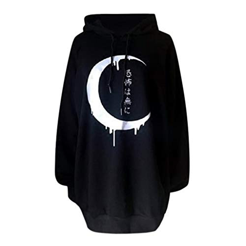 TWGONE Goth Hoodies Moon Phases Women Loose Gothic Punk Long Sleeve Hoodie Baggy Sweatshirt  Large Black