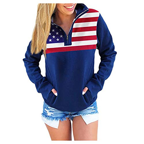VBNG Women's Casual American Flag Patriotic USA Pullover Hoodie Sweater Blue VBNG Women's Casual American Flag Patriotic USA Pullover Hoodie Sweater Blue