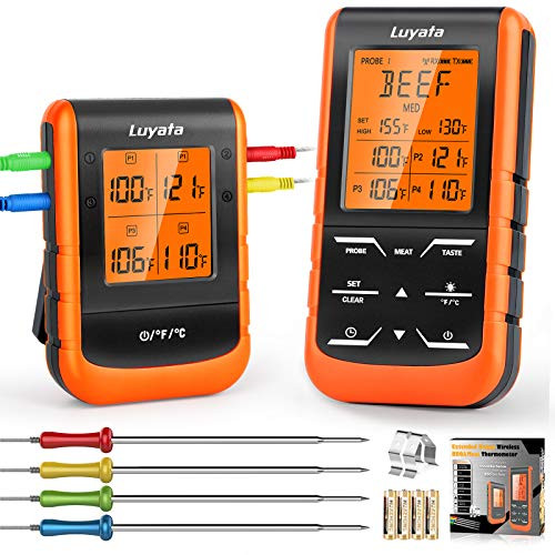 Wireless Meat Thermometer for Grilling Ultra Accurate and Fast Digital Meat Thermometer with 4 Probes 500ft Remote Smoker Thermometer with Alarm and Timer Meat Thermometer for Smoker Grill BBQ Oven Wireless Meat Thermometer for Grilling Ultra Accurate and Fast Digital Meat Thermometer with 4 Probes 500ft Remote Smoker Thermometer with Alarm and Timer Meat Thermometer for Smoker Grill BBQ Oven