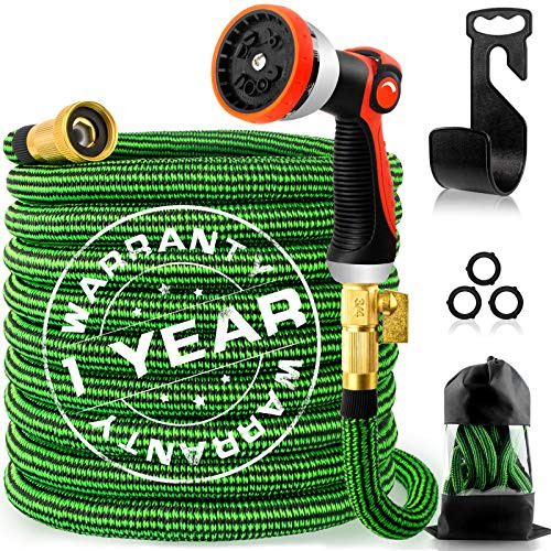 75ft Expandable Garden Hose  Flexible Water Hose with 10 Function Nozzle  4-Layer Latex Core and 3 4" Solid Brass Connectors  Durable Kink Free Lightweight Retractable Garden Hose for Yard Watering