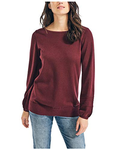 Nautica Women's Classic Soft Cotton Boat Neck Sweater  Seaport Burgundy  Large