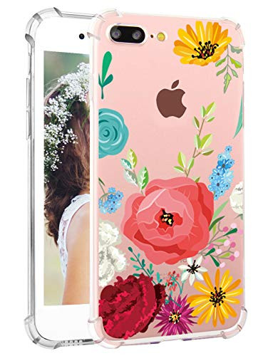 Flowers iPhone 7 Plus Case Floral iPhone 8 Plus Clear Case for Women Hepix Protective TPU iPhone Case with Bumpers Soft Flexible TPU Back Phone Cover for iPhone 7 Plus iPhone 8 Plus