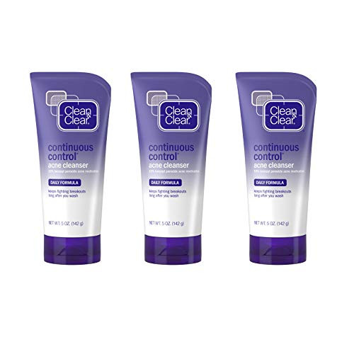 Clean  and  Clear Continuous Control Benzoyl Peroxide Acne Face Wash with 10% Benzoyl Peroxide Acne Treatment  Daily Facial Cleanser with Acne Medicine to Treat and Prevent Acne  5 oz  Pack of 3