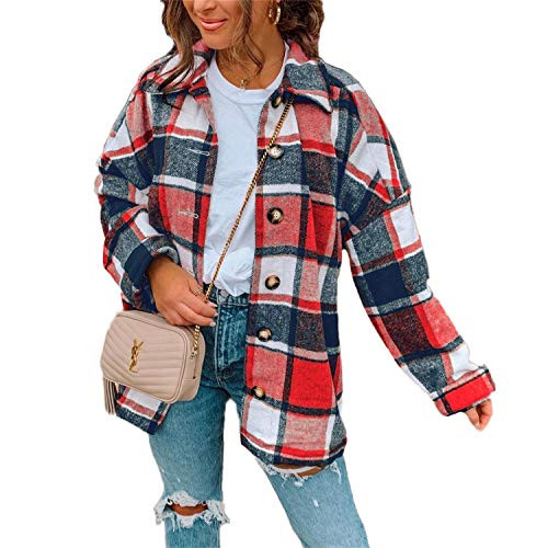Women Long Sleeve Flannel Plaid Shirts Casual Button Down Shirt Jacket Cardigan Red Women Long Sleeve Flannel Plaid Shirts Casual Button Down Shirt Jacket Cardigan Red