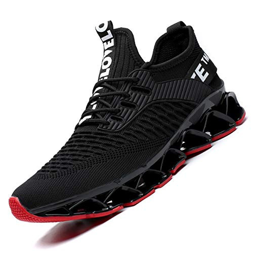 Chopben Men's Running Shoes Blade Non Slip Fashion Sneakers Breathable Mesh Soft Sole Casual Athletic Lightweight Walking Shoes 9.5 Black Red