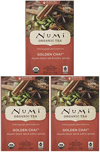 Numi Organic Tea Golden Chai  Full Leaf Black Tea  54 Tea Bags  3 x 18 Count Boxes