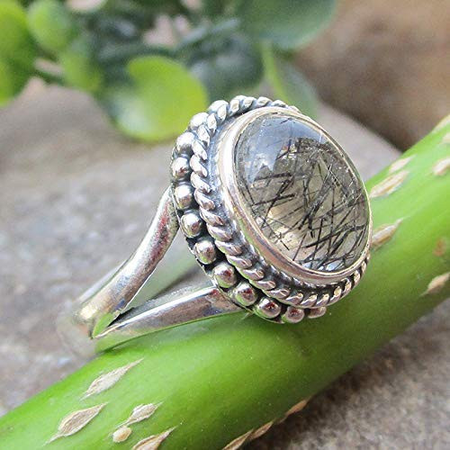 Black Rutiliated Quartz 925 Sterling Silver Ring Gemstone Handmade Jewelry Mother's Day Gift