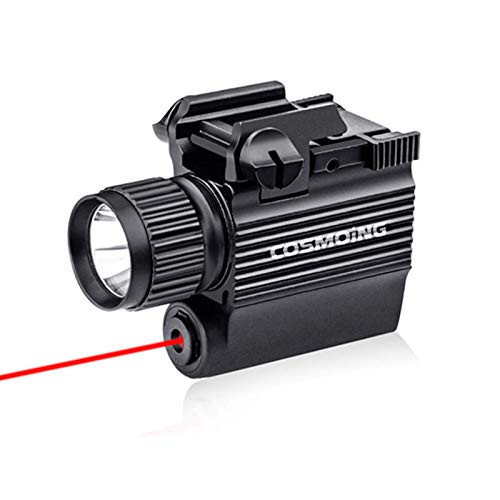 COSMOING Pistol Red Laser Light Combo  Laser Sight Combo   and  600 Lumen Strobe Pistol Flashlight Rail Mount Gun Flashlight with Quick Release for Pistols Handguns Gun Light Pistol Rifles