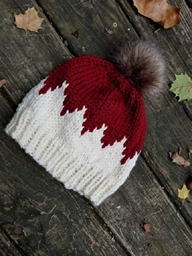Red and White Knit Hat - Pom Pom Hat - White Beanie - Red and White Ski Hat - Fur Pom Pom