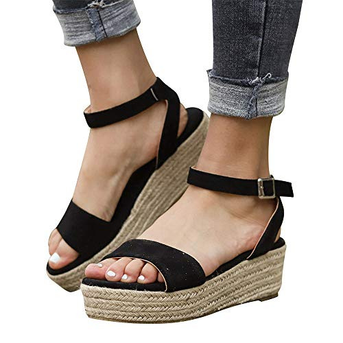 Aniywn Ankle Buckle Sandals Women Platform Wedges Sandals Casual Espadrilles Open Toe Sandals for Women Black