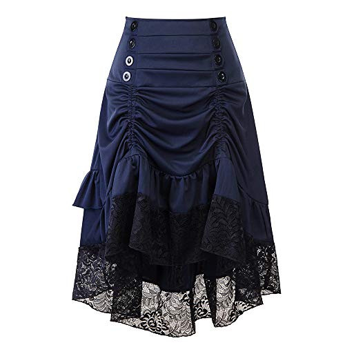 Aniywn Womens Vintage Steampunk Gothic High Low Skirt Hippie Lace Pleated Party Skirt Blue