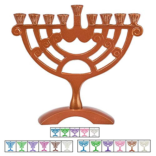 Ner Mitzvah Colored Candle Menorah - Fits All Standard Chanukah Candles - Bronze Swirl Design - 6 High