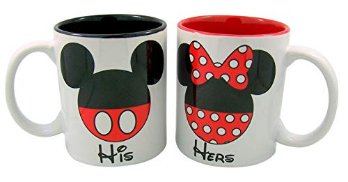 Needzo Disney His and Hers Mickey and Minnie Mouse Couples Coffee Mug Cup  Set of 2