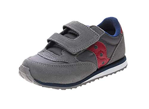 Saucony Boy's Baby Jazz Hook  and  Loop Sneaker  grey red  9 Medium US Toddler