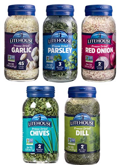 Litehouse Freeze-Dried Herbs Variety Gift Set   Garlic  Parsley  Red Onion  Chives  Dill   5-Pack