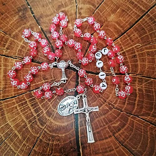 Personalized St Michael Rosary Red Rose Catholic Rosary Beads Girls First Communion Gift Personalized St Michael Rosary Red Rose Catholic Rosary Beads Girls First Communion Gift
