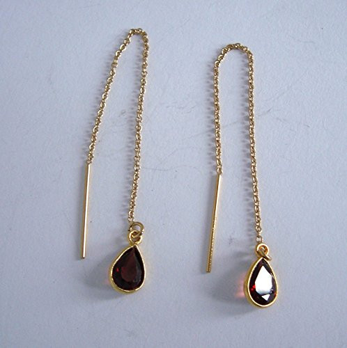 red garnet January birthstone 14k yellow gold filled chain earrings