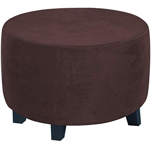 Round Ottoman Slipcover Ottoman Covers Slipcover Footstool Protector Covers Storage Stool Ottoman Covers Stretch with Elastic Bottom  Feature Real Velvet Plush Fabric  X-Large  Brown