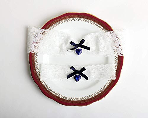 Big blue crystal heart wedding garter set  something blue wedding garter  bridal garter set  plus size wedding garter