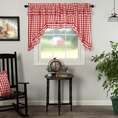 VHC Brands Annie Buffalo Check Curtain Swag Set 36x36x16 Red VHC Brands Annie Buffalo Check Curtain Swag Set 36x36x16 Red