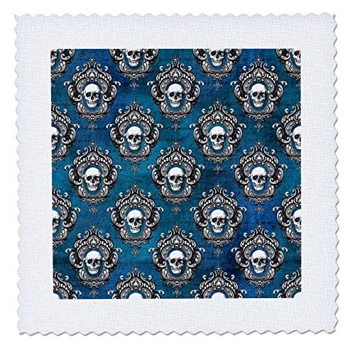 3dRose Teal Blue  Black and White Gothic Framed Skulls Pattern - Quilt Squares  qs_341276_10