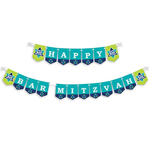 Big Dot of Happiness Blue Bar Mitzvah - Boy Party Bunting Banner - Party Decorations - Happy Bar Mitzvah