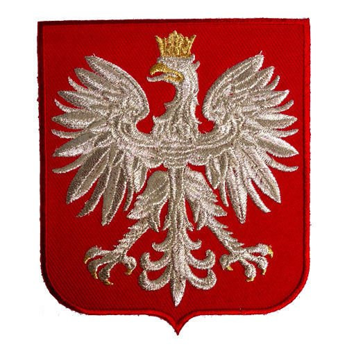 Poland Eagle Polish Red Shield Polska Coat Arms Silver Thread Embroidered Patch