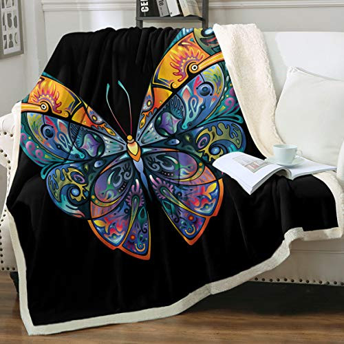 Sleepwish Girls Couch Throws Blue Gold Butterfly Soft Plush Fuzzy Throw Sherpa Lined Fleece Bed Blanket Black Throw 50"x60" Sleepwish Girls Couch Throws Blue Gold Butterfly Soft Plush Fuzzy Throw Sherpa Lined Fleece Bed Blanket Black Throw 50"x60"